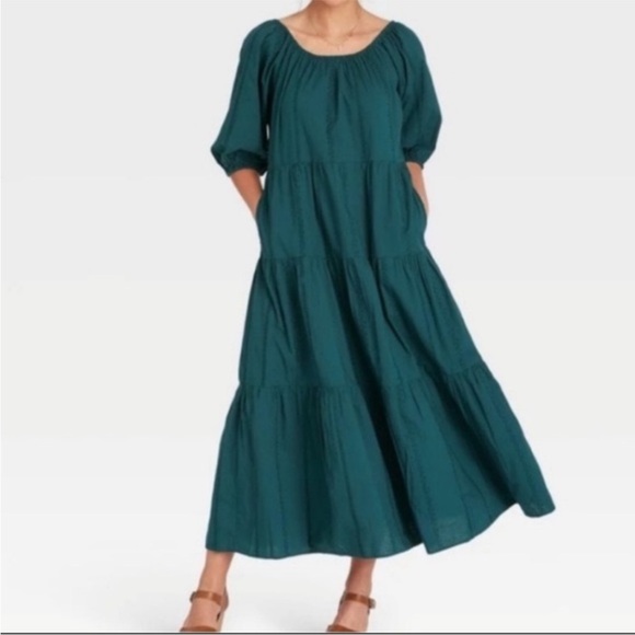 Universal Thread Dresses & Skirts - Universal Thread Puff Sleeve Cottagecore Cotton Maxi Dress in Deep Turquoise